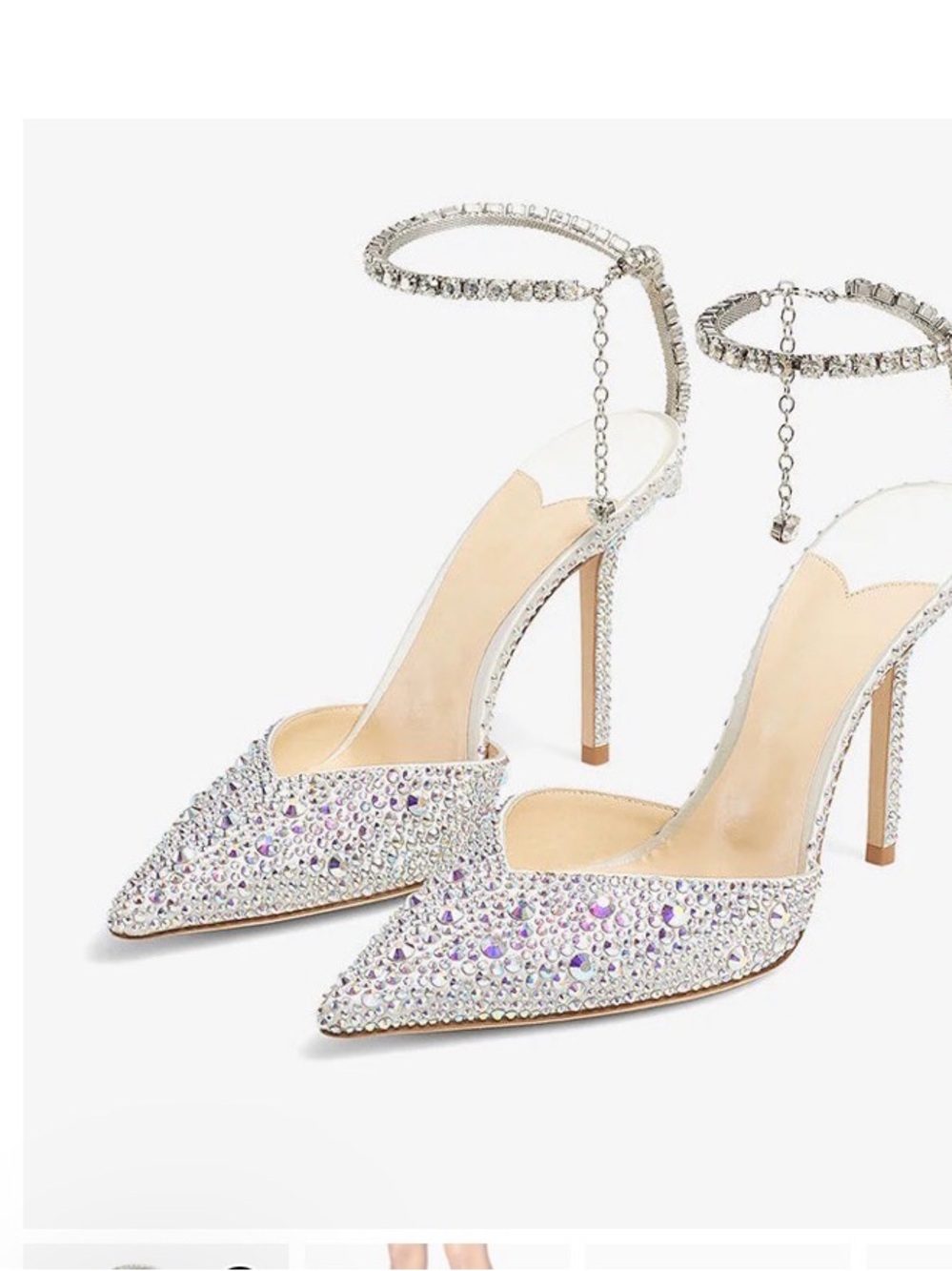 Crystal Embellished Pointed-Toe Stiletto Heels - Silver
